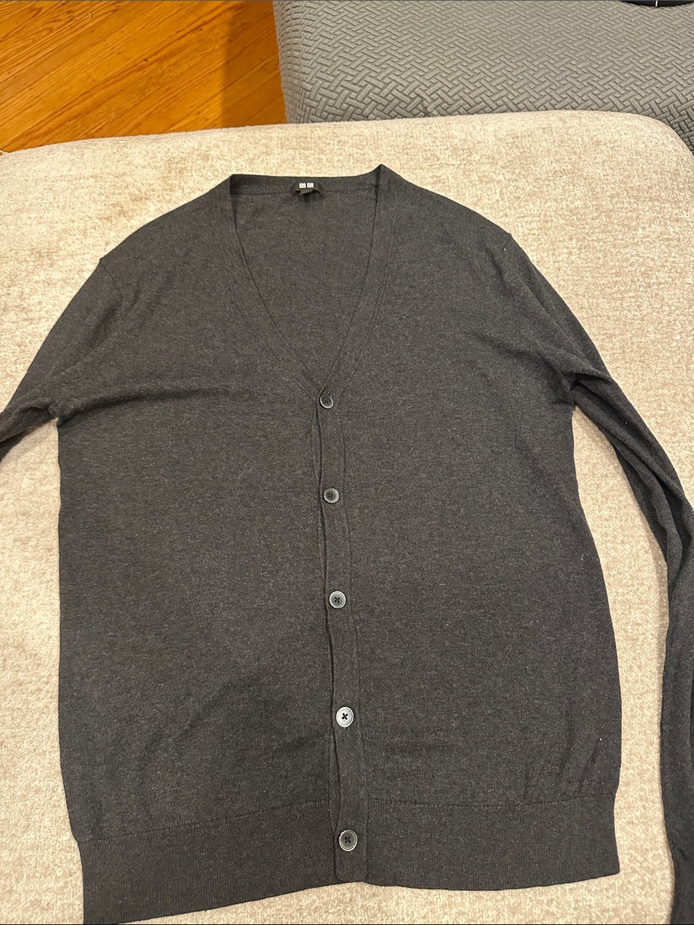 Uniqlo Men's Charcoal V-Neck Button Cardigan